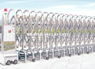 Cổng xếp điện inox